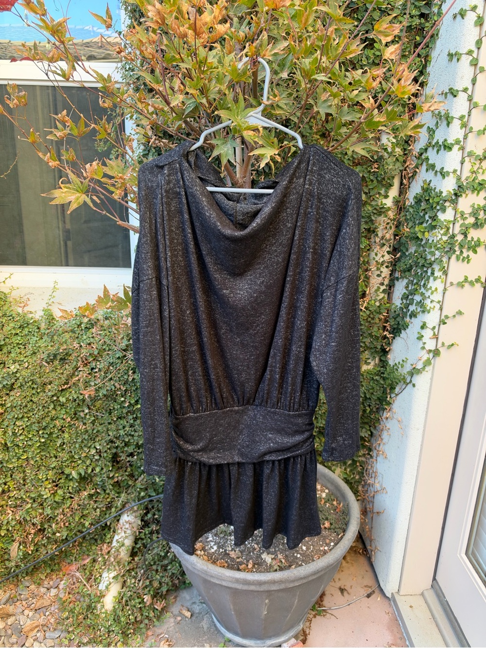 Fashion Nova Black Shimmer Cowl-Neck Mini Dress